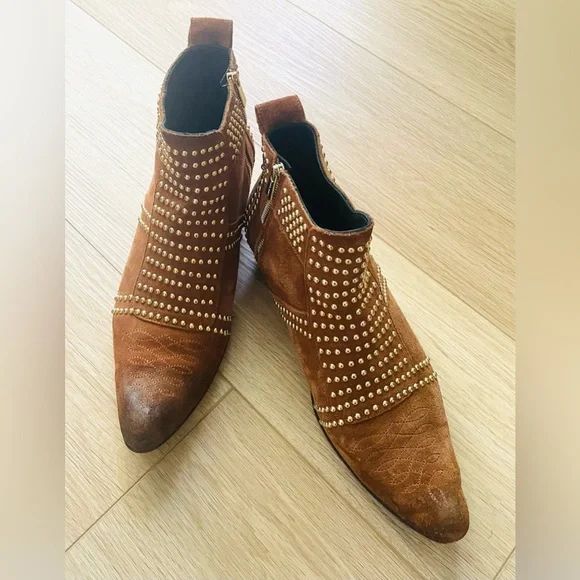 Annie Bing Camel Brown Suede Charlie Studded Western Booties Size 9 - Picture 2 of 5